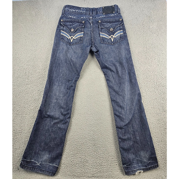 Affliction Blake Jeans 33x32 Relaxed Straight Distressed Renegade Embroidered - Picture 3 of 9